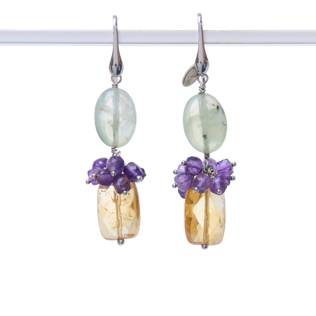 Orecchini in Prehnite, Citrino ed Ametista