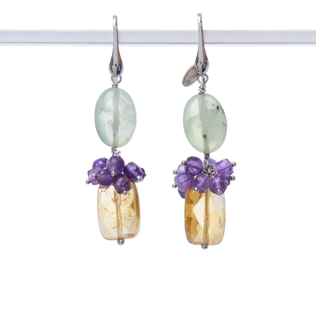 Orecchini in Prehnite, Citrino ed Ametista