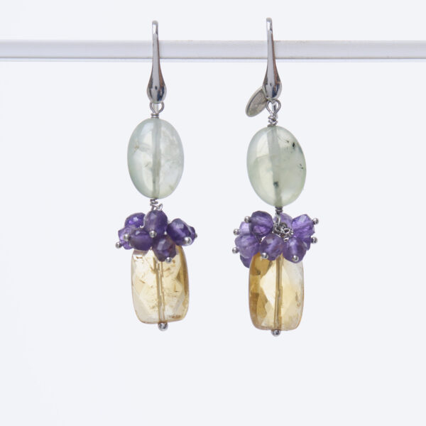 Orecchini in Prehnite, Citrino ed Ametista