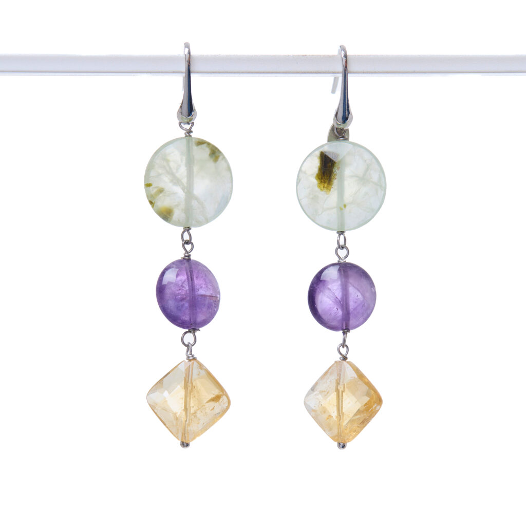 Orecchini in Prehnite, Citrino ed Ametista
