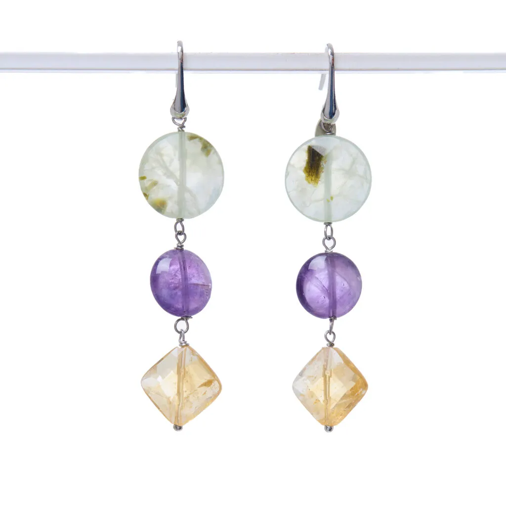 Orecchini in Prehnite, Citrino ed Ametista