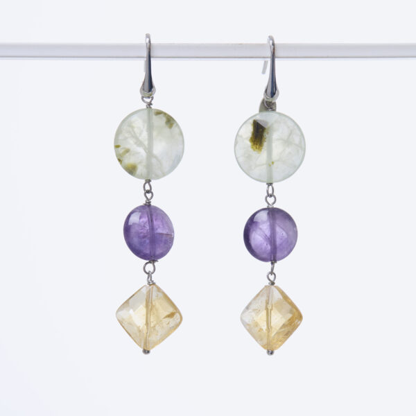 Orecchini in Prehnite, Citrino ed Ametista