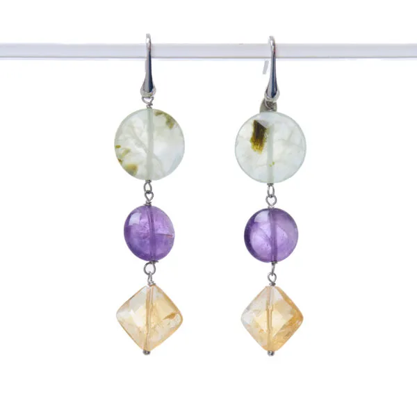 Orecchini in Prehnite, Citrino ed Ametista