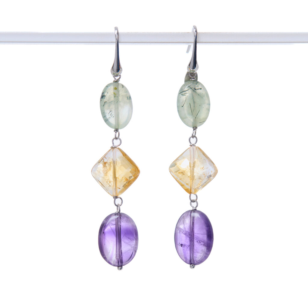 Orecchini in Prehnite, Citrino ed Ametista