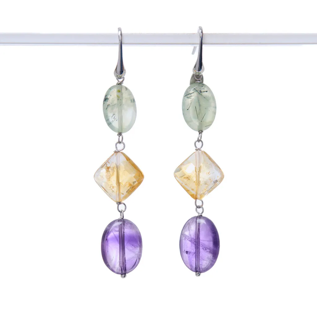 Orecchini in Prehnite, Citrino ed Ametista
