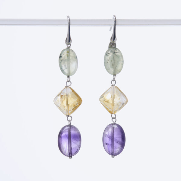 Orecchini in Prehnite, Citrino ed Ametista
