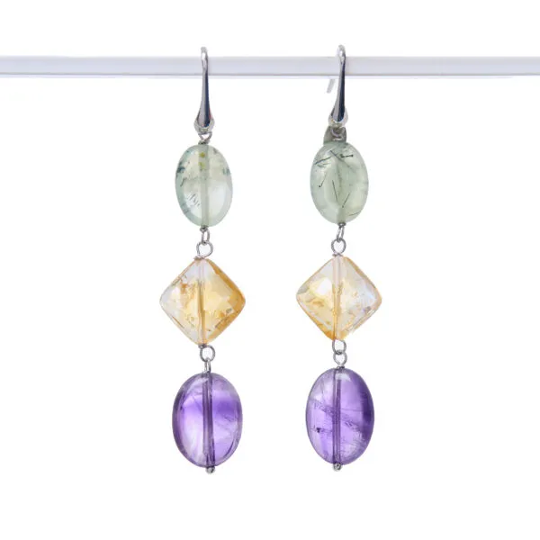 Orecchini in Prehnite, Citrino ed Ametista