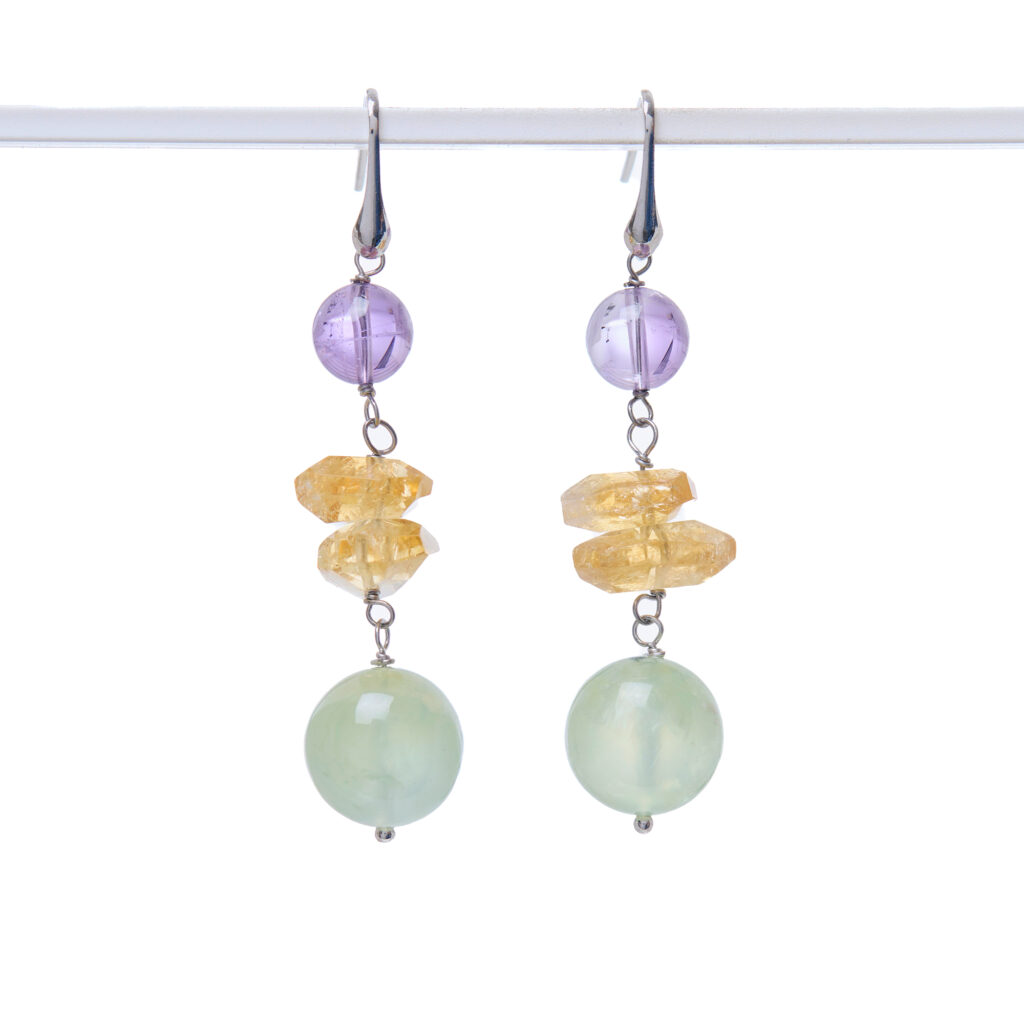 Orecchini in Prehnite, Citrino ed Ametista
