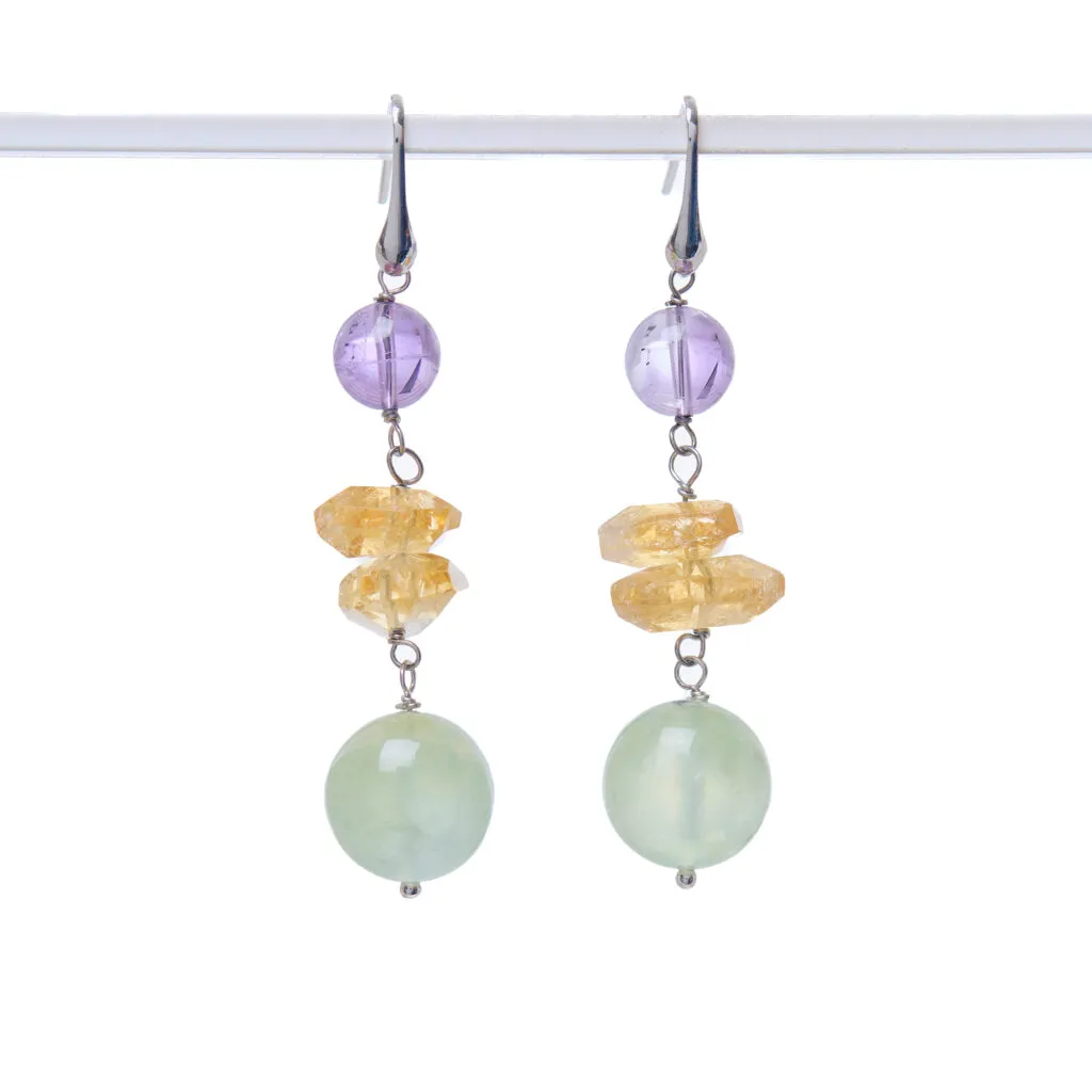 Orecchini in Prehnite, Citrino ed Ametista