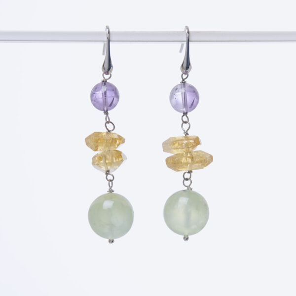 Orecchini in Prehnite, Citrino ed Ametista