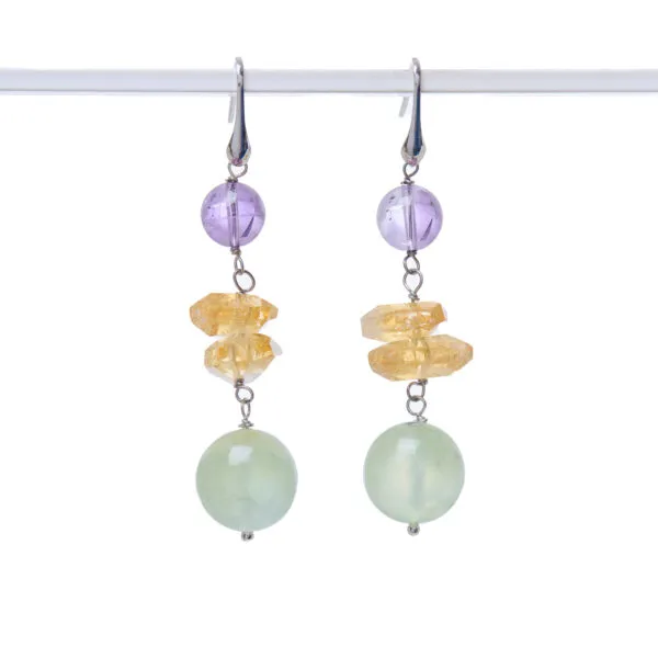 Orecchini in Prehnite, Citrino ed Ametista