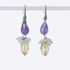 Orecchini in Prehnite, Ametista e Quarzo Citrino