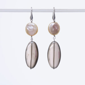Orecchini in Quarzo Fumé e Perle Coin