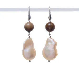 Orecchini in Perle Champagne e Diaspro Landscape