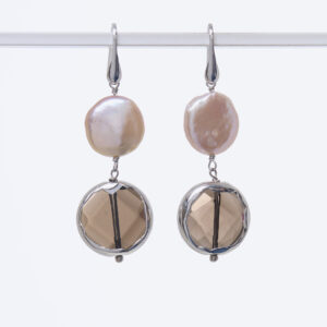 Orecchini in Perle e Quarzo Fumé scontornato