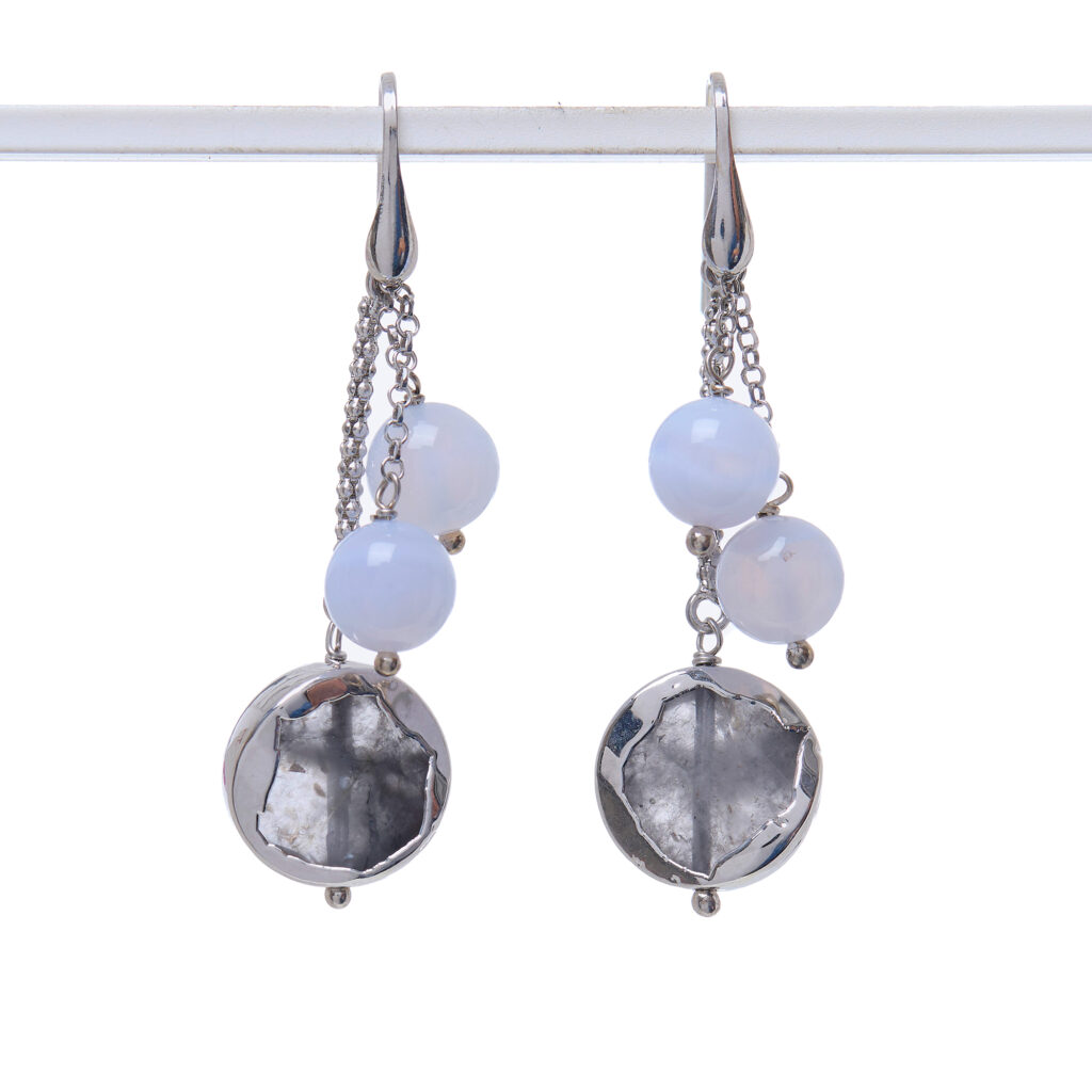 Orecchini in Calcedonio e Quarzo Grigio Scontornato