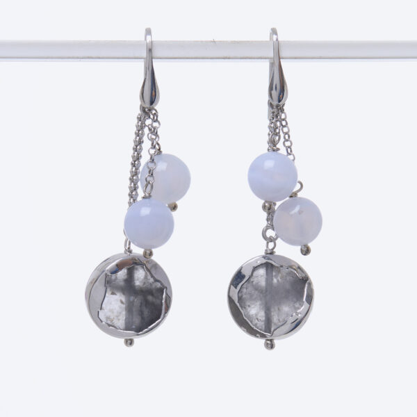 Orecchini in Calcedonio e Quarzo Grigio Scontornato