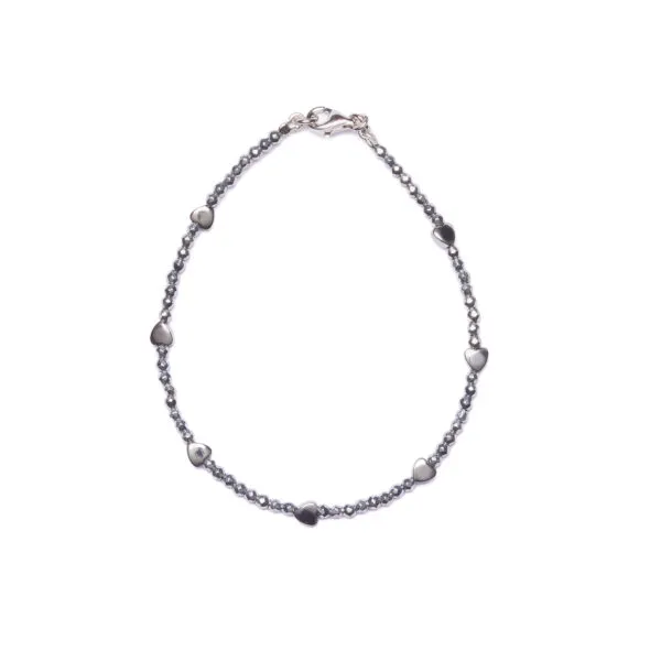 Bracciale in Ematite Rodiata con elementi a Cuore