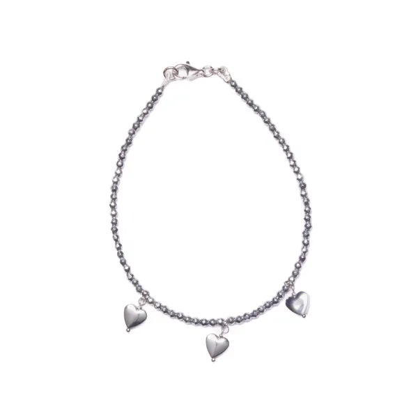 Bracciale in Ematite Rodiata con elementi Charms a Cuore