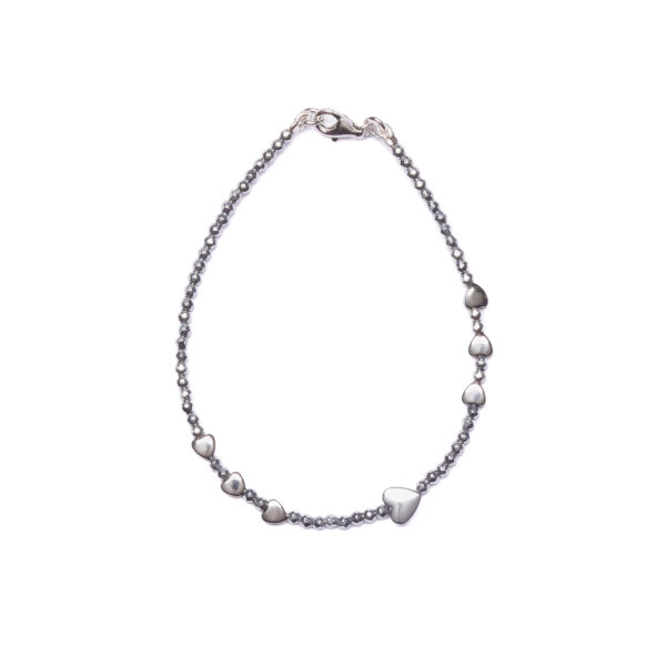 Bracciale in Ematite Rodiata con elementi a Cuore
