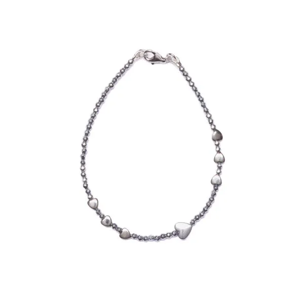 Bracciale in Ematite Rodiata con elementi a Cuore