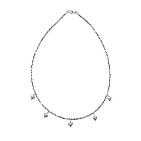 Collana in Ematite Rodiata con elementi Charms a Cuore