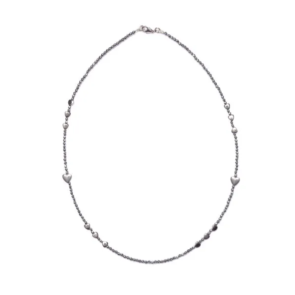 Collana in Ematite Rodiata con elementi a Cuore
