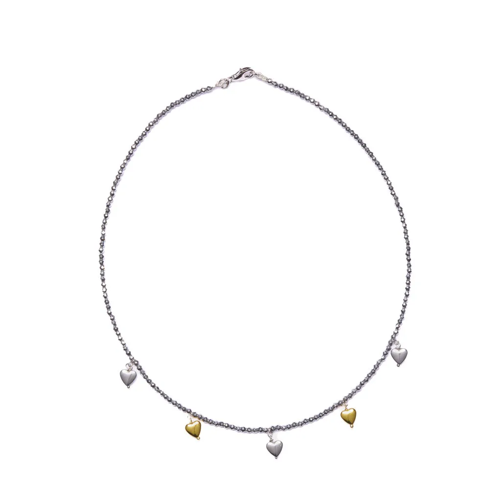 Collana in Ematite Rodiata con elemento Charms a Cuore