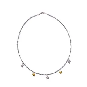 Collier en hématite rhodiée avec charms en forme de cœur