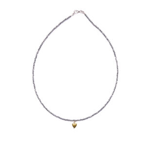 Collana in Ematite Rodiata con elemento Charms a Cuore Dorato