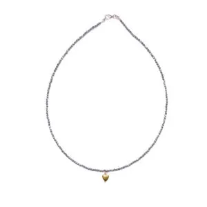 Collana in Ematite Rodiata con elemento Charms a Cuore Dorato