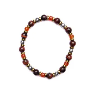 Elastische herenarmband in ossenoog en carneool