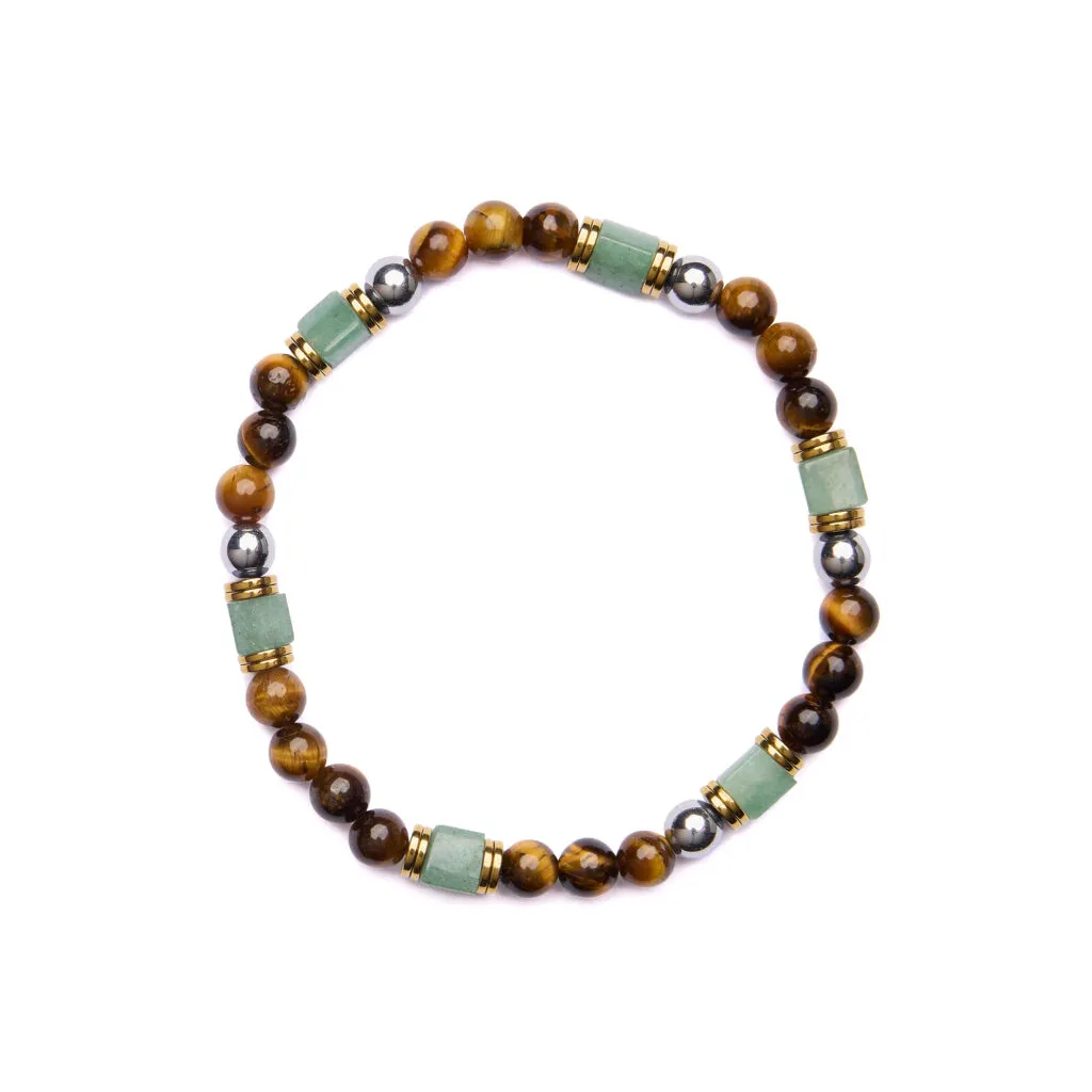 Bracciale Uomo elastico in Occhio di Tigre ed Avventurina