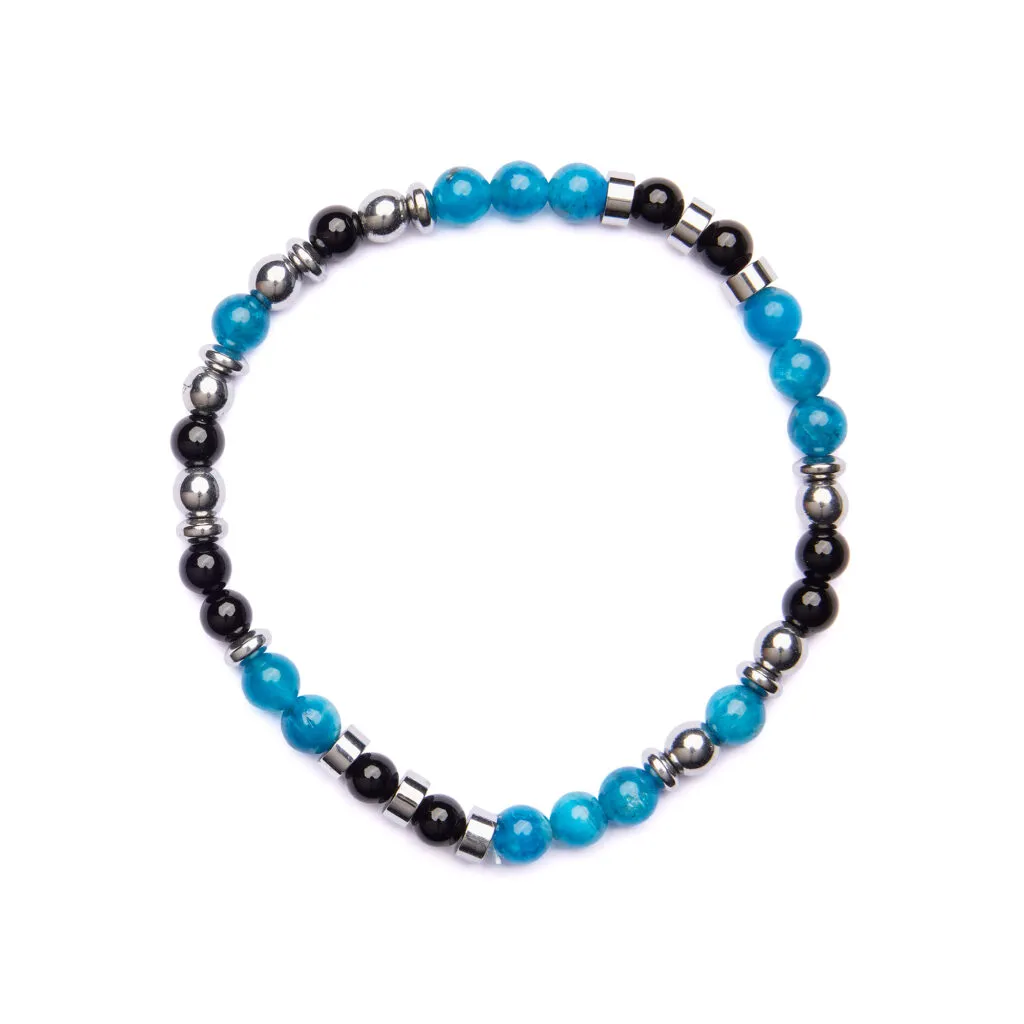 Bracciale Uomo elastico in Apatite ed Agata Nera