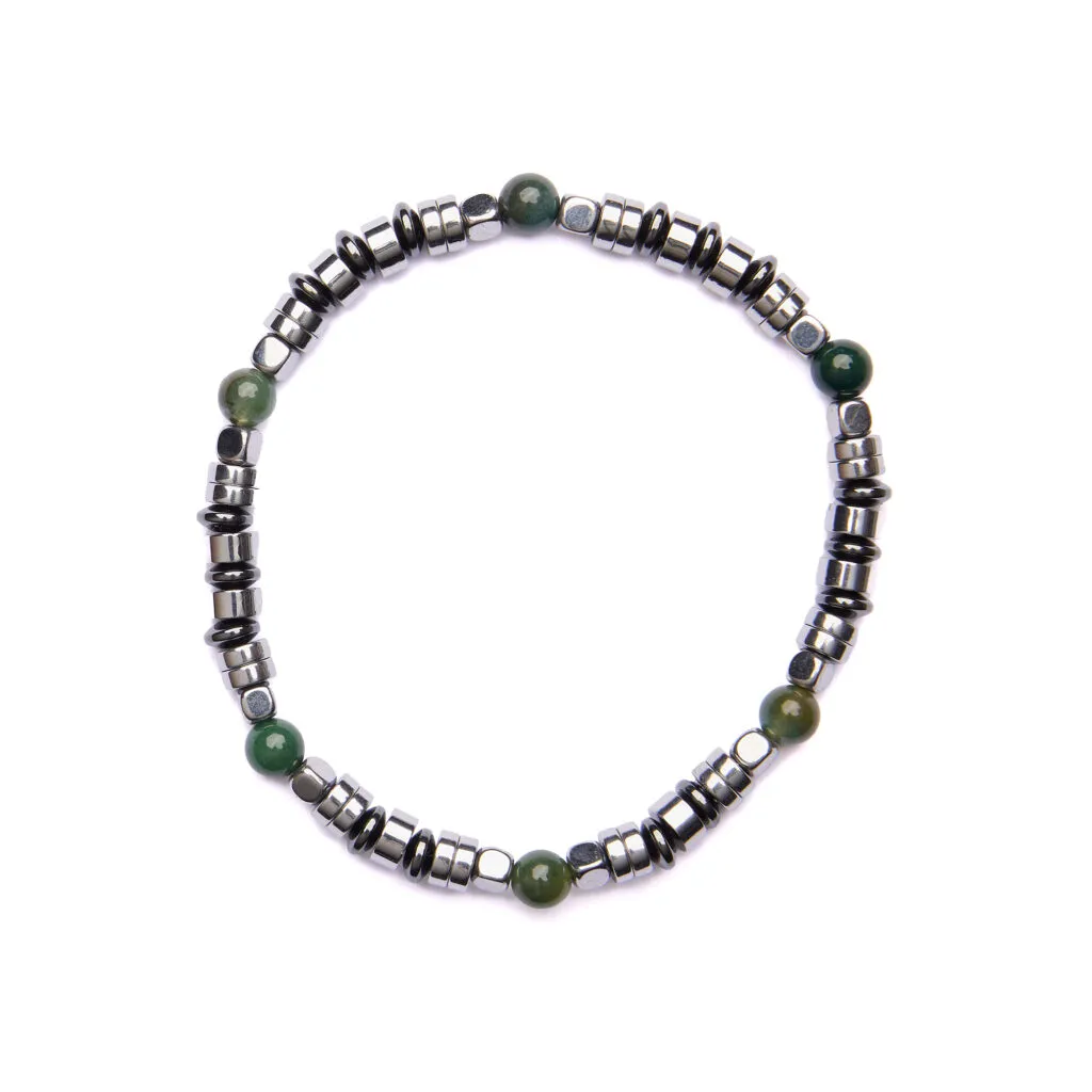 Bracciale Uomo elastico in Agata Muschiata ed Ematite