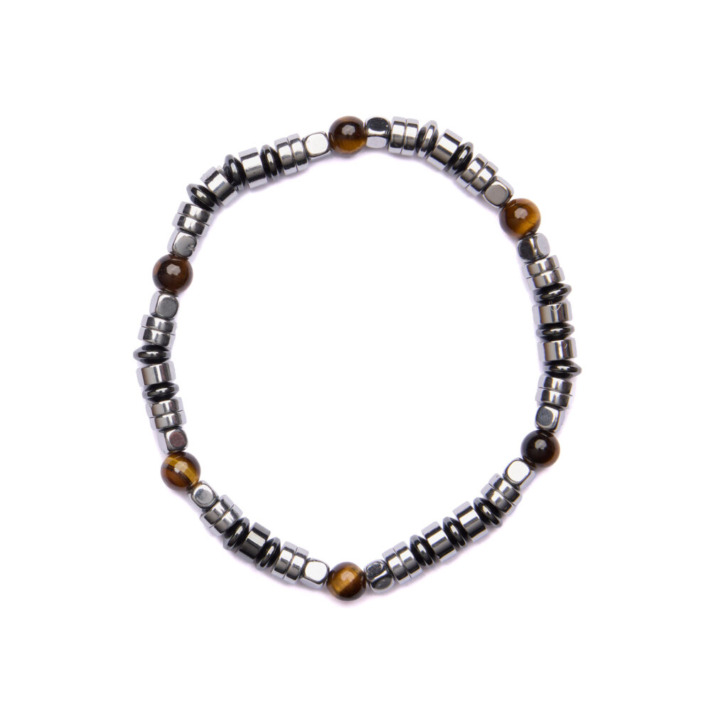 Bracciale Uomo elastico in Ematite ed Occhio di Tigre