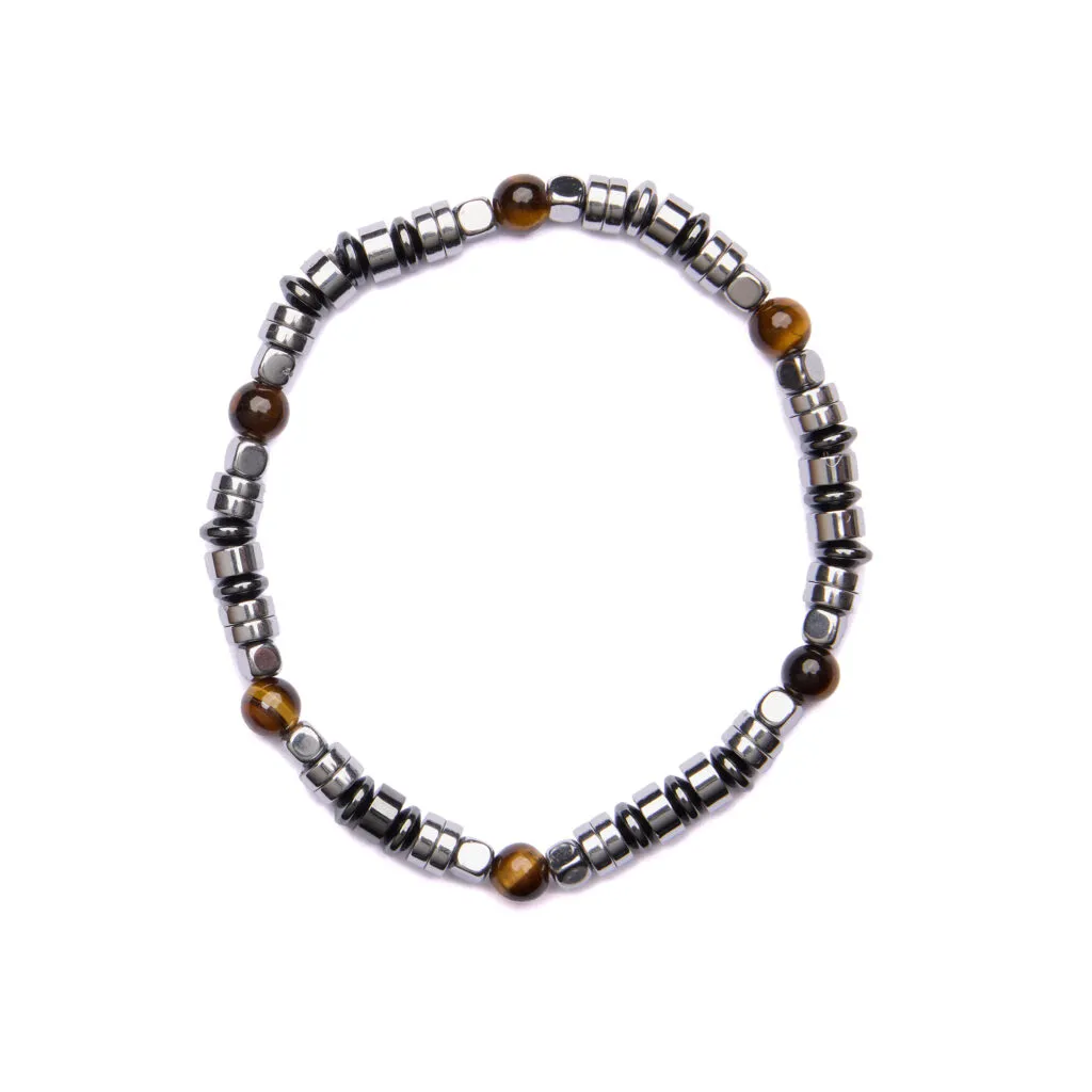 Bracciale Uomo elastico in Ematite ed Occhio di Tigre