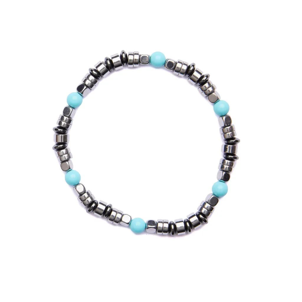 Bracciale Uomo elastico in Pasta di Turchese ed Ematite