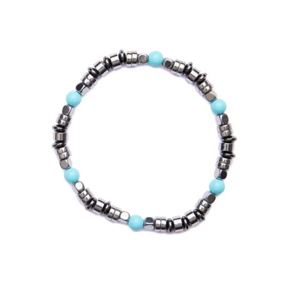 Bracciale Uomo elastico in Pasta di Turchese ed Ematite