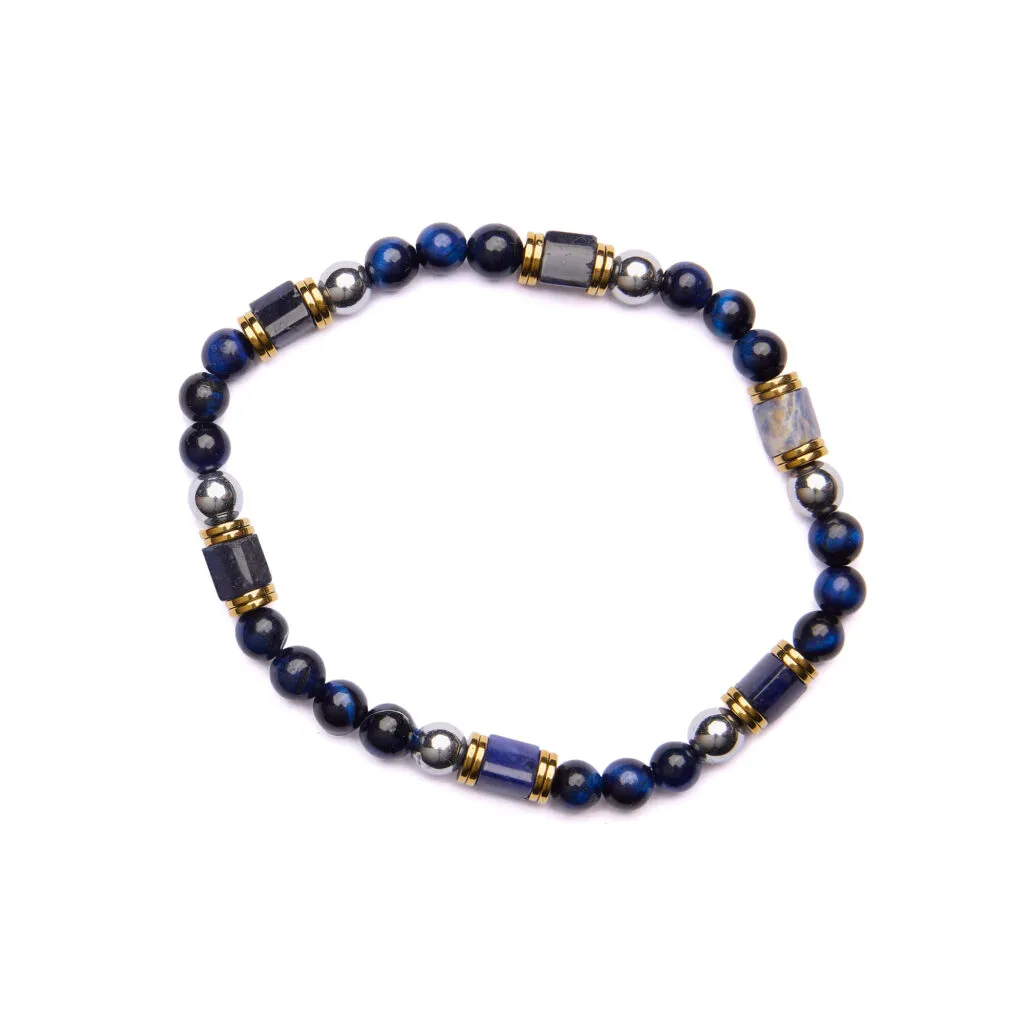 Bracciale Uomo elastico in Agata Nera e Sodalite