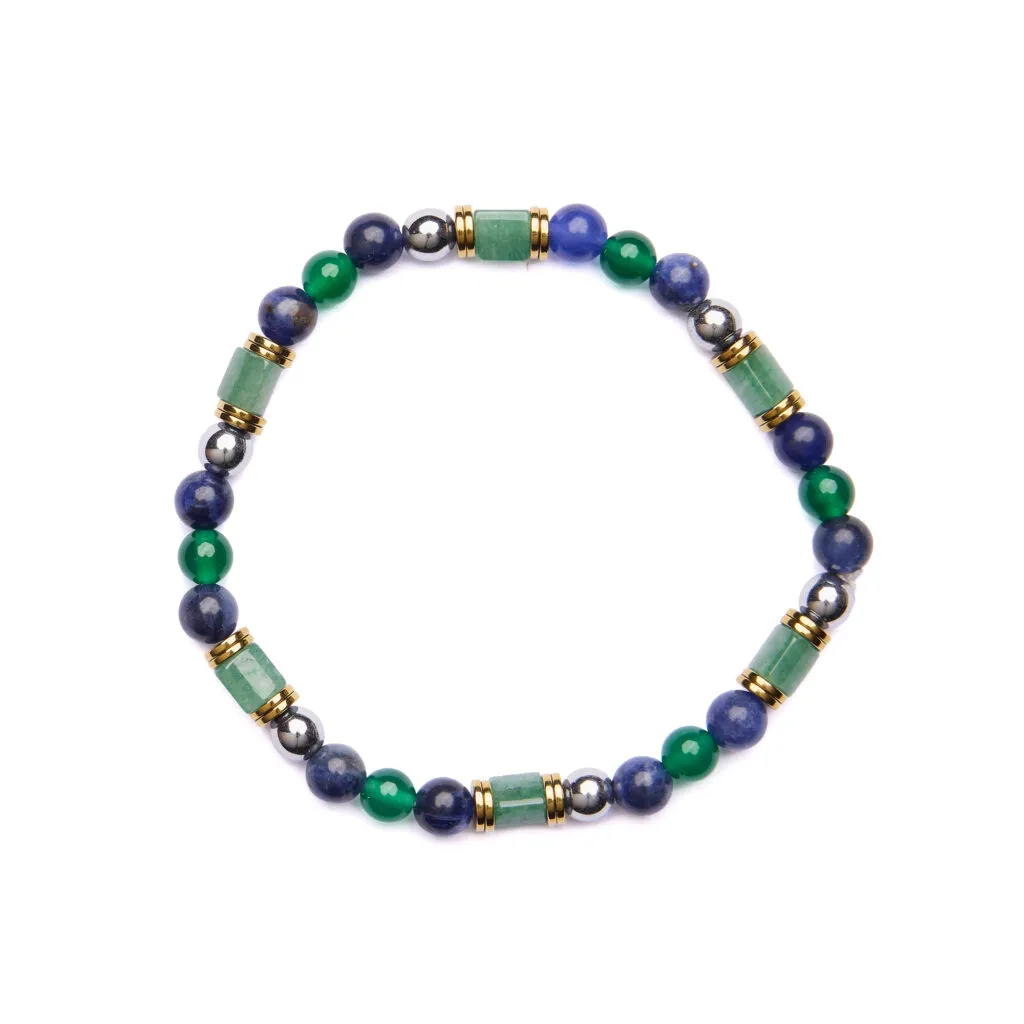 Bracciale Uomo elastico in Agata Verde e Sodalite
