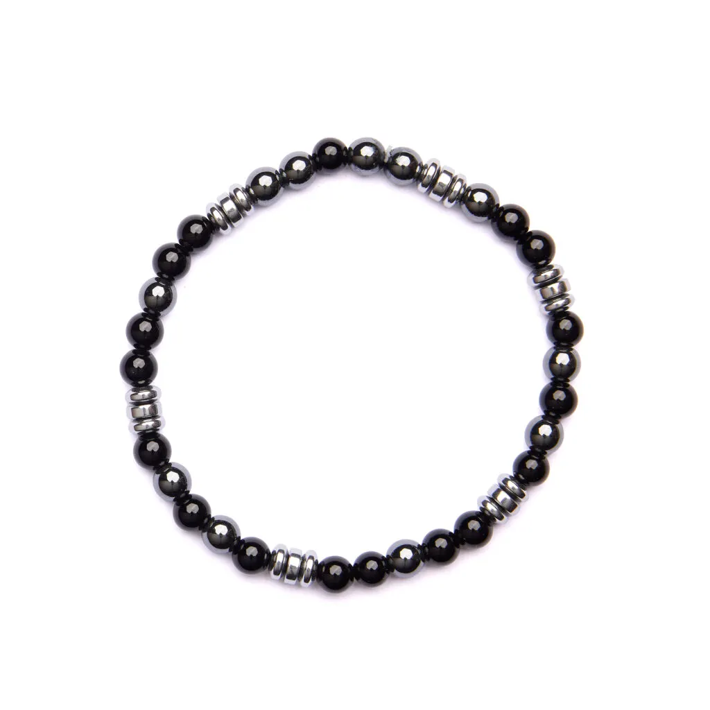 Bracciale Uomo elastico in Agata Nera ed Ematite