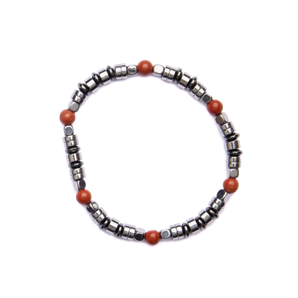 Bracciale Uomo elastico in Diaspro Rosso ed Ematite