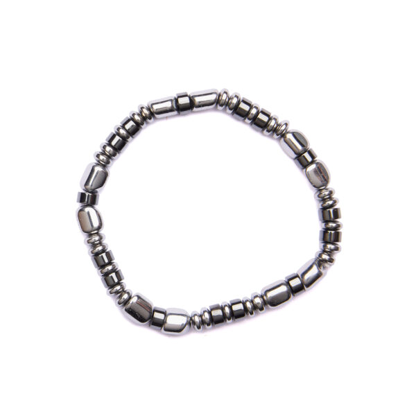 Elastische herenarmband in natuurlijk en gerhodineerd hematiet