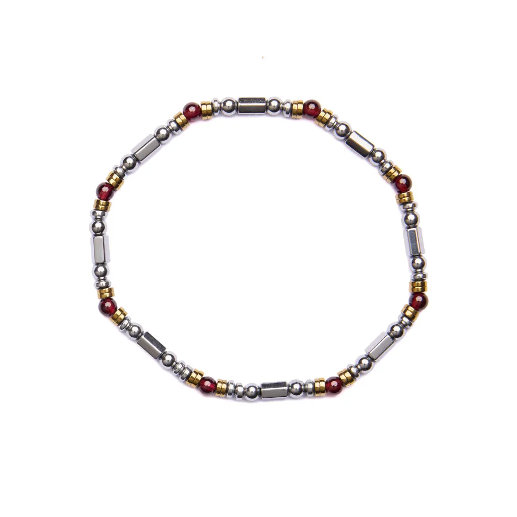 Bracciale Uomo elastico in Ematite Rodiata e Granato