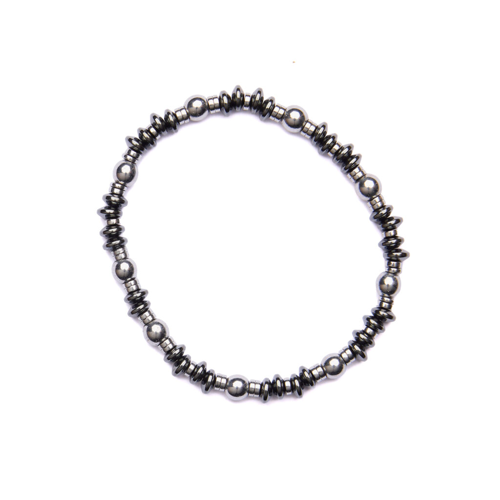 Bracciale Uomo elastico in Ematite Naturale e Rodiata