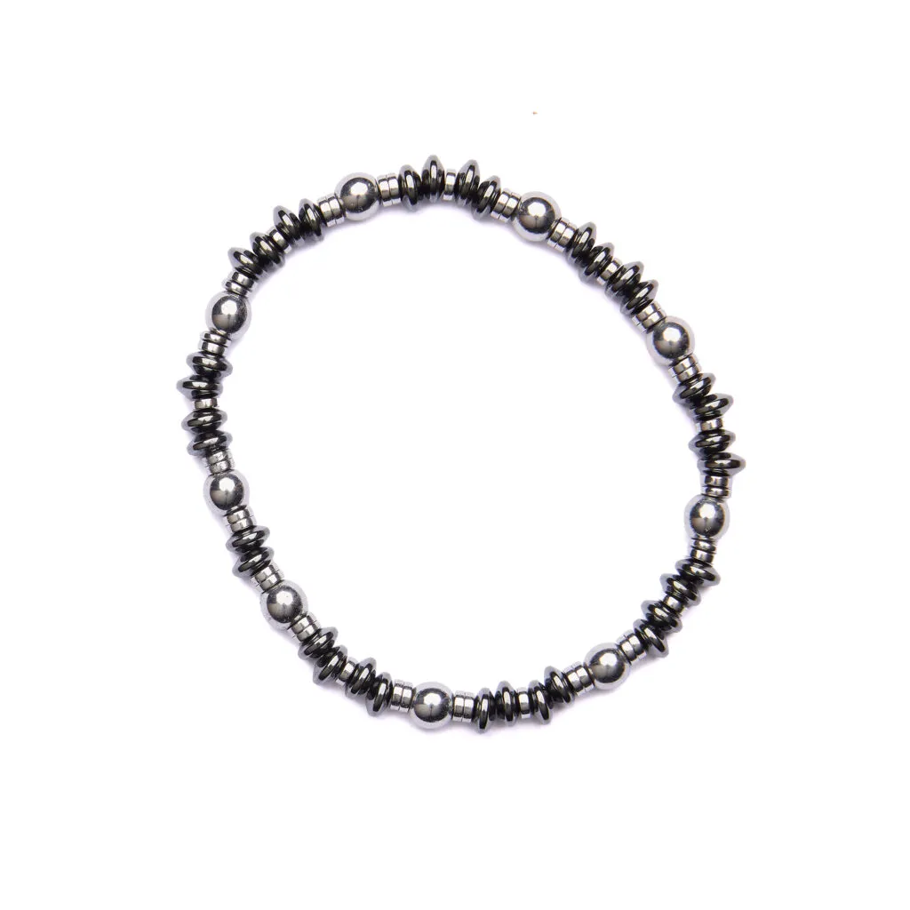Bracciale Uomo elastico in Ematite Naturale e Rodiata