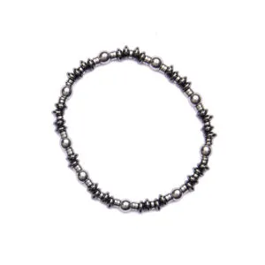 Bracelet élastique pour homme en hématite naturelle et rhodiée