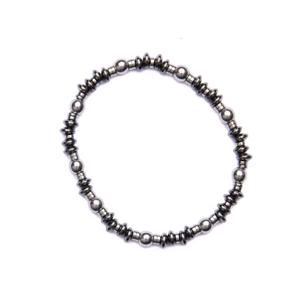 Bracelet élastique pour homme en hématite naturelle et rhodiée