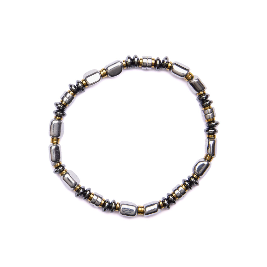 Bracciale Uomo elastico in Ematite Naturale e Rodiata
